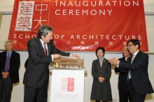 The Honourable John Tsang assembles the model of the new teaching block, symbolically laying the foundation of the new building of the School of Architecture