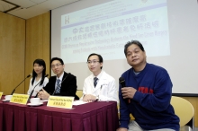 (from left) Dr Grace Lai Hung WONG, Honorary Clinical Tutor, Department of Medicine &amp; Therapeutics, CUHK; Prof. Henry Lik Yuen CHAN, Director, Centre for Liver Health and Professor, Department of Medicine &amp; Therapeutics, CUHK; Prof. Vincent Wai Sun WONG, Associate Professor, Department of Medicine &amp; Therapeutics, CUHK and Mr Mui, a patient suffered from fatty liver disease