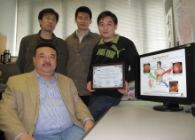 Prof. Max Meng (front) and his PhD students (from left): Lin Qi, Simon Yichen Fan, and Baopu Li