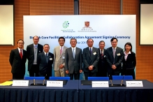 Representatives from HKSTPC and CUHK witnessed the agreement signing ceremony. Featured in the photo are Mr. E. Anthony Tan, CEO of HKSTPC (5th left), Mr. Allen Yeung, Vice President of Business Development and Technology Support of HKSTPC (4th left) and