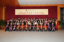 Group photo of the six honorary fellows, Dr. Vincent Cheng, Chairman of the Council (middle of the front row), Professor Lawrence J. Lau, Vice-Chancellor (6th from the right, front row), Professor Benjamin W. Wah, Provost (3rd from the left, front row), and four Pro-Vice-Chancellors: Professor Henry Wong (1st from the left), Professor Jack Cheng (2nd from the left), Professor Kenneth Young (2nd from the right) and Professor Michael Hui (1st from the right).