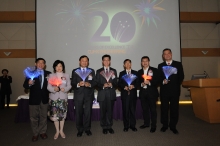 From left: Dr. C.K. Wong, Chairman of Advisory Board, Faculty of Engineering, CUHK; Mrs. Regina Ip, Chairperson, Savantas Policy Institute; Prof. Benjamin W. Wah, Provost, CUHK; Mr. Andrew Lai, Deputy Commissioner for Innovation and Technology of the HKSAR Government; Prof. C.P. Wong, Dean of Engineering, CUHK; Dr. the Hon Samson W.H. Tam, Legislative Councilor (Information Technology), HKSAR; and Mr. Rocky Cheng, Vice President, Hong Kong Information Technology Joint Council officiate at the Kick-off Ceremony for CUHK Faculty of Engineering 20th Anniversary