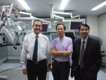 From left: Prof. Andrew van Hasselt, Prof. Joseph Chan and Dr. Simon Lee at the CUHK Jockey Club Minimally Invasive Surgical Skills Centre