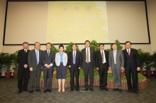 A group photo of the officiating guests and pro-vice-chancellors of the three universities.