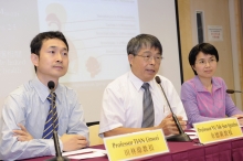 (From left) Prof. Tian Linwei, Assistant Professor; Prof. Yu Tak Sun Ignatius, Head; and Ms. Qiu Hong, PhD Candidate, Division of Occupational and Environmental Health, the Jockey Club School of Public Health and Primary Care at CUHK present their recent research on 'Effects of Coarse Particulate Matter on Emergency Hospital Admissions for Respiratory Diseases' and recommend that coarse particles should not be ignored when reviewing Air Quality Objectives in future.