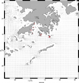 Location of pellets collection (indicated by red dots) and sea condition of low tide in August 8