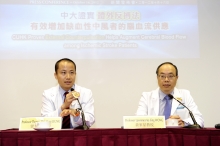Prof. Lawrence Wong, Mok Hing Yiu Professor of Medicine, and Head of Neurology Division, Department of Medicine and Therapeutics (right); and Prof. Thomas Leung, Associate Professor, Neurology Division, Department of Medicine and Therapeutics, CUHK present their recent research on how external counterpulsation helps improve cerebral blood flow among ischemic stroke patients.
