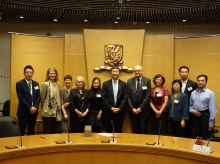 A group photo of some participants at the roundtable meeting [Professor Sir Leszek BORYSIEWICZ, Vice-Chancellor of Cambridge (5th right); Professor Hong YOU, Director-General of Rehabilitation Department of CDPF (4th right); Professor Joseph SUNG, Vice-Chancellor of CUHK (middle); and Dr Sophia Xiang SUN, project-in-charge (5th left)].