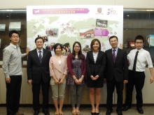 Mr. Leung Yu Chiu Raymond, Ｄirector of Student Affairs, CUHK (2nd left); Mr. Hung Fan Fung Samuel, Head of Career Planning and Development Centre (2nd right) and five CUHK students who had participated in GIP this summer: Mr. Xu Kuo Richard, Miss Li Weijia Cindy, Miss Cheung Miu Ling Christine, Miss Chan Yuk Kwan Zita and Mr. Lok Ki Hei Vincent (from left).