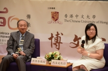 Prof. Helene Fung (right) and Prof. Hau Kit-tai, Pro-Vice-Chancellor of CUHK interact with audience in the Q&A session.