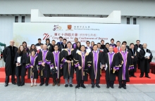 (Front row from 3rd left) Prof. Fanny Cheung, Prof. Michael Hui and Prof. Ching Pak-chung, Pro-Vice-Chancellors; Prof. Joseph Sung, Vice-Chancellor; Dr. Vincent Cheng, Council Chairman; Prof. Benjamin Wah, Provost; Prof. Hau Kit-tai and Prof. Fok Tai-fai, Pro-Vice-Chancellors; take a group photo with the awardees of University Education Award 2013, Vice-Chancellor’s Exemplary Teaching Award 2012, Young Researcher Award 2012 and Postgraduate Research Output Award 2012.