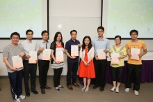 Ms Shirley FISHER, Charities Manager of The Hong Kong Jockey Club (4th right), presents certificates to the Low Carbon Leaders.