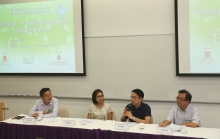 (From left) Dr Matthew Pang, Programme Consultant of Gaia; Ms Chan Shan Shan, Baptist (Sha Tin Wai) Lui Ming Choi Primary School; Mr Li Lok Tsang, Buddhist Wing Yan School; and Mr Sin Wai Yuen, Cheung Chau Government Secondary School.