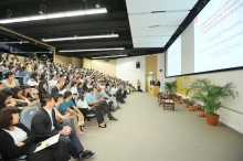 The lecture receives a full house of about 350 audiences.