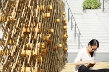 The written bamboo scrolls are to be displayed on the fence outside Yasumoto International Academic Park.