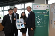 (From left) Mr Pak-shing Tai, Prof Tung Fung, Ms Shirley Fisher and Prof Nelson Chen officiate at the opening ceremony of ‘Climate Change and Its Impact’ exhibition.