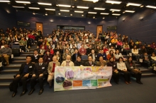 A group photo of Steer Committee Members of ‘Love Your Neighbour’, representatives of collaborating social service agencies, part of the beneficiary elderly and students of the ‘Love Your Neighbour Programme’.