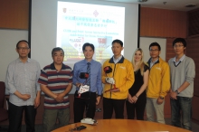 (1st -4th left) Stroke survivors Mr. Wong and Mr. Leung; Prof. Raymond Tong, Department of Electronic Engineering, CUHK; and Dr. Wai Hon-wah, Industrial Centre, PolyU.