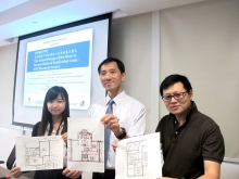 Prof. Edward YIU, Associate Director of the Institute of Future Cities, CUHK (middle), Miss Ka Man LEUNG, MPhil student of the Department of Geography and Resource Management, CUHK (left), and Mr. Kin Kwok LAI, Convener of the Platform Concerning the Subdivided Flats Issue in Hong Kong, release the research results on Subdivided Units.