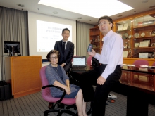 (From left) Prof. Tang Wai-lan Gladys, Department of Linguistics and Modern Languages; Mr. Law Ka-tung, Thomas, Department of Otorhinolaryngology, Head and Neck Surgery; and Prof. Lee Tan, Department of Electronic Engineering present a new computerized assessment tool for language &amp; communication disorders.