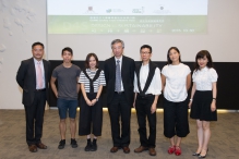 (From left) Dr Matthew Pang, Programme Consultant of CUHK Jockey Club Initiative Gaia; Mr Kevin Cheung, Upcycling Product Designer of kevin cheung design; Ms Kay Chan, Founder and Product Designer of KaCaMa Design Lab; Professor Fung Tung, Associate Vice-President, CUHK; Mr Benny Leong, Assistant Professor of School of Design, PolyU; Ms Kay Liu, Education Manager of Redress; and Mrs Cecilia Lam, Programme Director of CUHK Jockey Club Initiative Gaia.