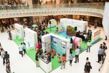 Interactive information and game booths.