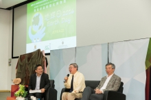 (From right) Prof. Fung Tung, Associate Vice-President of CUHK, Prof. Gabriel Lau, Director of Institute of Environment Energy and Sustainability, and Dr. Matthew Pang, Programme Consultant of CUHK Jockey Club Initiative Gaia, at the sharing session.