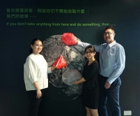 Professor Emily Ying Yang Chan, Director of CCOUC (left), Dr Susan Shuxin Wang, Research Associate of CCOUC (right), and Mr Kevin Sida Liu, Assistant Lecturer at JC School of Public Health and Primary Care at Jockey Club Museum of Climate Change, The Chinese University of Hong Kong.