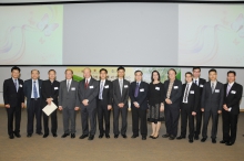 Prof. Michael Hui, Acting Vice-Chancellor of CUHK (5th left), Mr. Eddie Ng, Secretary for Education (4th left), Mr. Tsang Yok-sing, President of the Legislative Council (3rd left), Prof. Pang Sun-keung, Chairman of the Department of Educational Administration and Policy, CUHK (7th right), and executive members of HKADP.