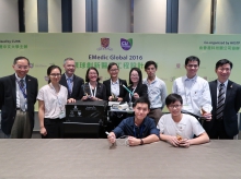 Prof. Philip CHIU (1st right), Professor, Department of Surgery, and Director, Chow Yuk Ho Technology Centre for Innovative Medicine, CUHK; and Prof. Arthur MAK (1st left), Professor, Department of Mechanical and Automation Engineering &amp; Department of Electronic Engineering, CUHK, pose for a photo with the winning teams from CUHK.