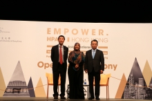 (From left) Prof. Joseph Sung, Vice Chancellor and President of CUHK; Ms. Tawakkol Karman, 2011 Nobel Peace Prize Laureate; Yemeni journalist and politician; and Dr. Han Seung-soo, Former Prime Minister, Republic of Korea; Former President of the UN General Assembly, at the opening ceremony of HPAIR 2016 Asia Conference