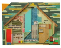 Lam Tung-Pang 
Title: House of Heaven no.0
Year: 2016
Media: Acrylics, marker, scale models, newspaper and wooden toys on plywood
Dimensions: 80 x 105 x 7cm