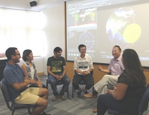 Prof. Lin Hui, Director of ISEIS, CUHK (2nd right) has a conversation with the international students who received sponsorship from the United Nations.