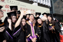 Prof. Joseph Sung shares the joyful moment with graduates.