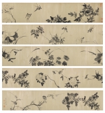 Li Yin; Flowers and Birds (detail)
1634; handscroll; ink on satin; 25 x 629.5 cm
Shanghai Museum (41580)