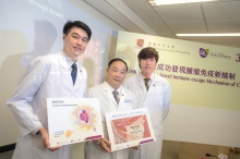 中大医学院最新研究揭示癌细胞如何逃过人体第一道免疫防线的机制。左起：中大医学院病理解剖及细胞学系系主任杜家辉教授、中大卓敏生物医学讲座教授、医学院助理院长(研究)蓝辉耀教授、中大医学院病理解剖及细胞学系研究员邓铭权博士。