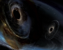 The third detection of gravitational waves generated from the collision of two black holes which were 19 and 31 times the mass of the Sun. This detection appears to be the farthest yet, with the black holes located about 3 billion light-years away. (Credit: LSC/Sonoma State University/Aurore Simonnet)