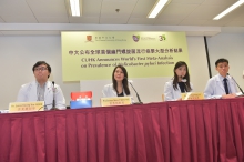 A CUHK research shows that there is a significant burden from Helicobacter pylori globally, with a large number of people affected in Asia. (From left) CUHK Medicine Year 5 student Mr James HOOI, Prof. Siew NG from the Department of Medicine and Therapeutics, Medicine Year 5 student Ms Lily LAI and Mr Michael SUEN.