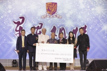 The Council Chairman Dr. Norman Leung (middle), Vice Chancellor and President Prof. Joseph J.Y. Sung(2nd left) accept the donation cheque.