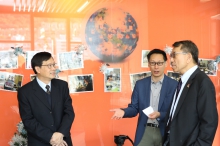 (from left) Mr. Raymond Leung, Director of Office of Student Affairs of CUHK, Professor Edwin Chan, Associate Vice-President / University Dean of Students accompany Professor Tuan to visit various facilities in CUHK