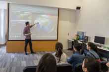 Participants hear an introduction of the Satellite Remote Sensing Ground Receiving Station of the Institute of Space and Earth Information Science