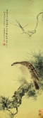 高奇峰（1889–1933）
松鷹
1908 年
水墨設色絹本立軸
102 x 42 釐米
香港中文大學文物館藏
藏品編號：1973.1024
何耀光先生、霍寶材先生、黎德先生及其他人士惠贈
釋文：英雄老去心猶壯，俯視蒼茫有所思，戊申冬日，仁甫先生法家鑒正。奇峰高嵡寫生。