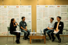 (From left) Dr Tsui Ha, Chinese language and literature department, CUHK; Mr Cheng Ching Hang, Matthew, guest judge; Mr Mak Shu Kin, Sunny, guest judge and Dr Chau Man Lut, guest judge.