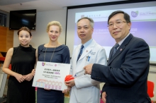 A collaborative study by the Faculty of Medicine at CUHK and the Karen Leung Foundation revealed that a school-based HPV vaccination model, accompanied by information aimed at parents and girls, can achieve a high uptake rate of over 80%.
(From right: Professor Albert LEE, Director of the Centre for Health Education and Health Promotion at The Jockey Club School of Public Health and Primary Care and  Professor Paul Kay Sheung CHAN,
Chairman of the Department of Microbiology from the Faculty of Medicine at CUHK; Executive Director Ms. Katharina REIMER and Healthcare Program Manager Ms. Sunny YANG from the  Karen Leung Foundation)