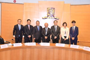 From left to right: Mr Cheung Chi-kong, Executive Director of the One Country Two Systems Research Institute; Mr Stephen Wong Yuen-shan, Head of the Chief Executive’s Policy Unit of the Hong Kong government; Mr Lei Haiqiu, Head of Research Unit, The Liaison Office of the Central People's Government in the Hong Kong Special Administrative Region; Professor Lau Siu-kai, Emeritus Professor of Department of Sociology at CUHK; Professor Anthony Cheung Bing-leung, Chair Professor and Advisor (Public Administration) of Department of Social Sciences and Policy Studies at The Education University of Hong Kong; Professor Annie Tam Kam-lan, Former Permanent Secretary for Labour and Welfare at the Hong Kong Special Administrative Region; Professor Anthony Fung Ying-him, Dean of CUHK’s Faculty of Social Science and Director of HKIAPS.
