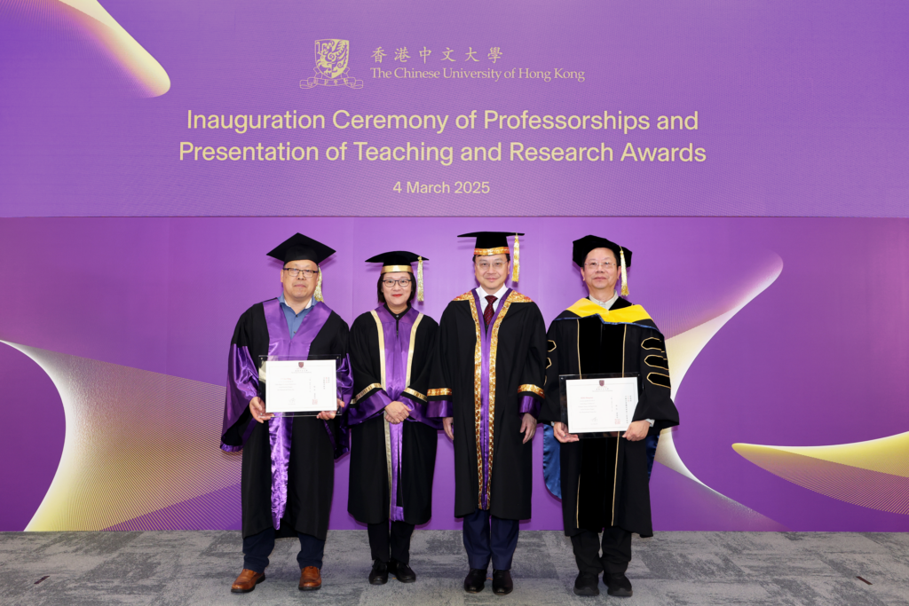 Professor Dennis Lo Yuk-ming (2nd right) and Professor Poon Wai-yin, Pro-Vice-Chancellor of CUHK (2nd left), with Professor Heng Pheng-ann, Choh-Ming Li Professor of Computer Science and Engineering (1st right), Professor Wei Juncheng, Choh-Ming Li Professor of Mathematics (1st left).