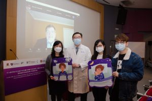 The Department of Psychiatry of CU Medicine, in collaboration with the Department of Psychology of the Faculty of Social Sciences of HKU, and the School of Psychology of Université Laval, Quebec City, Canada, has conducted the world's first randomised controlled trial of brief insomnia prevention programme for at-risk adolescents.  (From left) Professor Charles Morin, Professor of Psychology of Laval University, Canada (zoom image on screen); Dr. Shirley LI, Assistant Professor, Department of Psychology, Faculty of Social Sciences, HKU; Professor Yun Kwok WING, Chairman, and Dr. Rachel CHAN, Research Assistant Professor, Department of Psychiatry, CU Medicine; and Tommy, a participant of the programme.