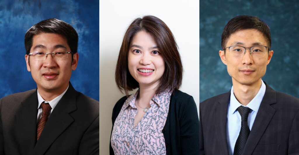 三位中大學者獲研資局冠以「研資局高級研究學者」銜，他們分別為（從左至右）機械與自動化工程學系教授陳世祈教授、卓敏文化及宗教研究教授彭麗君教授及信息工程學系教授邢國良教授