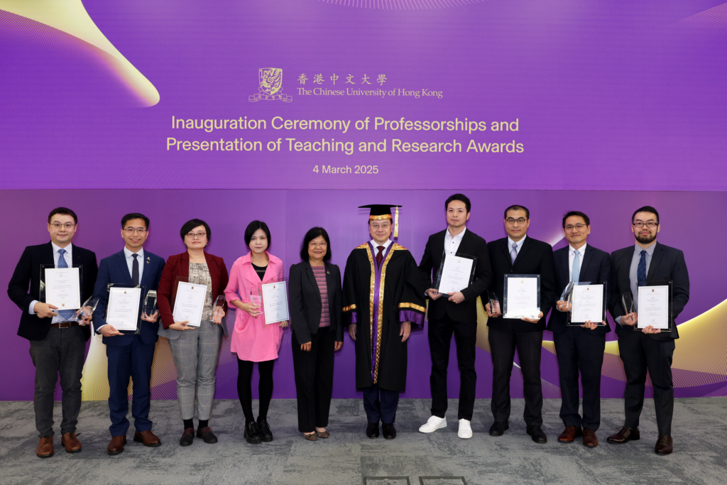 Professor Dennis Lo Yuk-ming (6th left) and Professor Sham Mai-har, CUHK’s Pro-Vice-Chancellor (Research) (5th left), with the recipients of Young Researcher Award 2023.