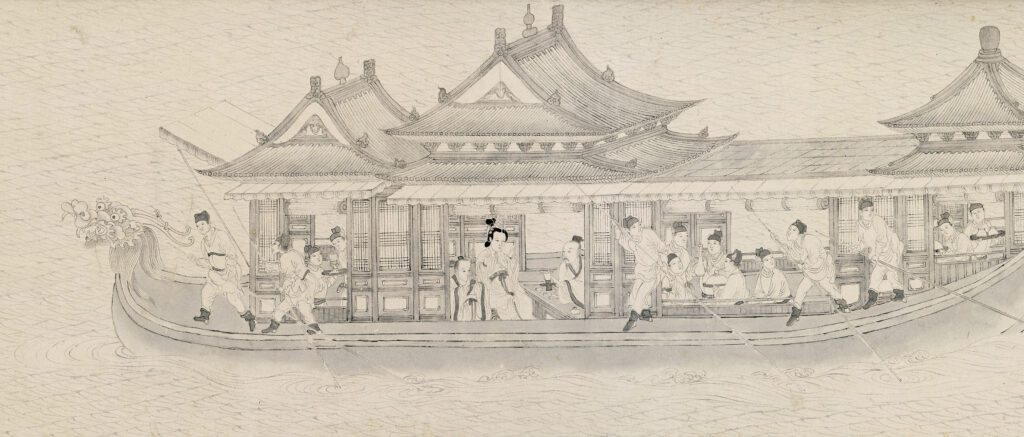 尤求（約1520－1583）<br />
漢宮春曉圖卷<br />
明隆慶二年（1568）<br />
水墨紙本手卷，24.5 × 801.2厘米<br />
上海博物館藏